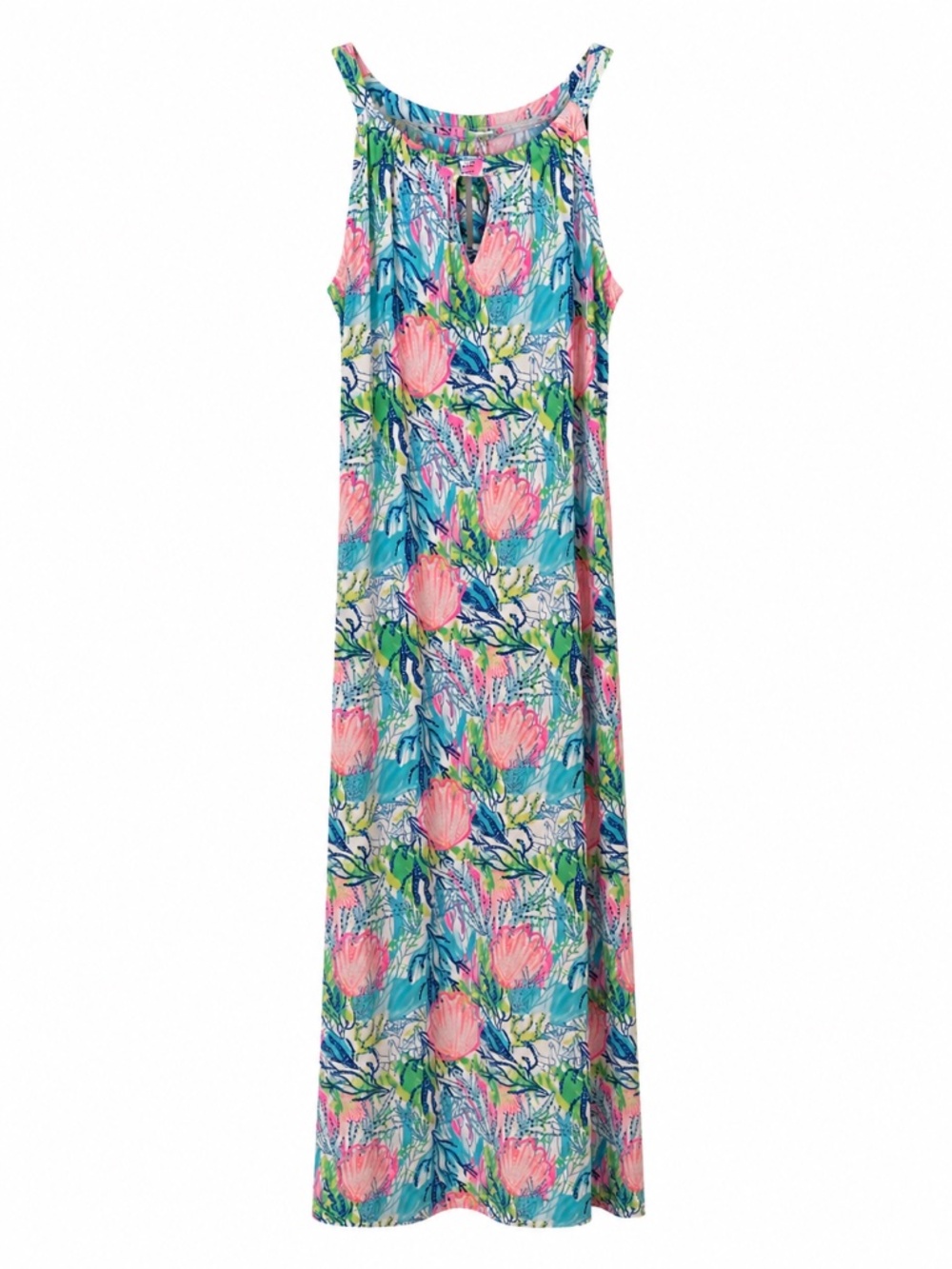 Lulu B SPF Maxi Dress Tropical Resort Wear Sleeveless, Size L